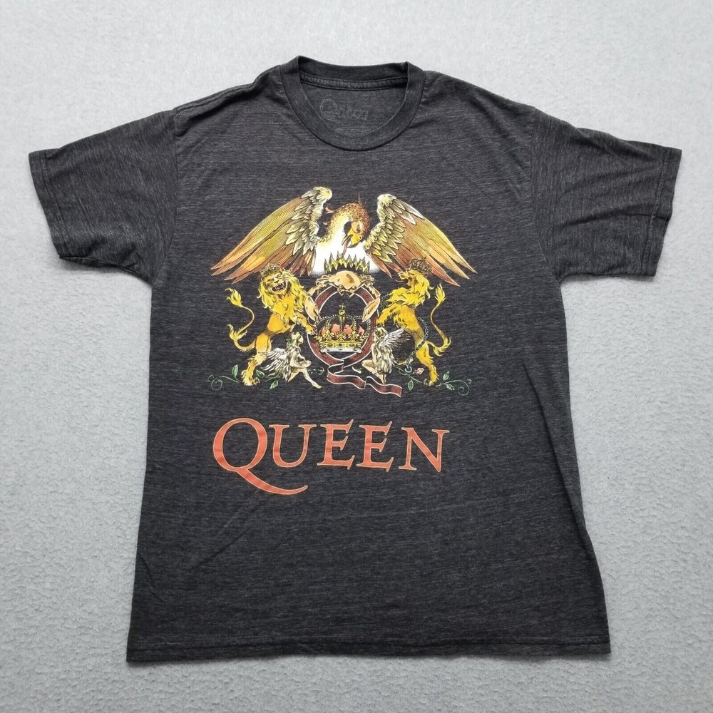 Queen Shirt Mens Medium Dark Gray Short Sleeve Crew Neck Spell Out